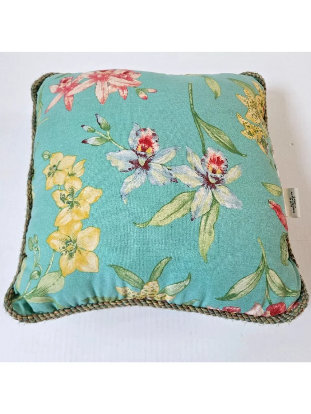 Waverly Orchid Cove Reversible Pillow 16X16 Green Turquoise Floral Tropical